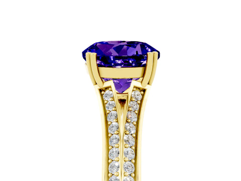 Yellow gold Round Cut Tanzanite Split Shank Engagement Ring with Pavé Band_5