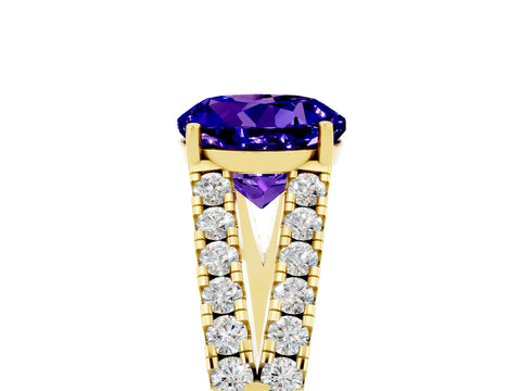 Yellow gold Round Cut Tanzanite Split Shank Pavé Engagement Ring with Four-Prong Setting_17