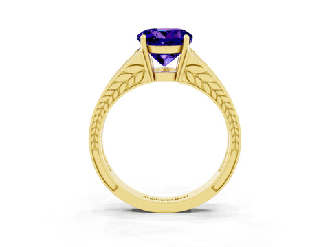 Yellow gold Round Cut Tanzanite Split Shank Ring with Pavé Band and Four-Prong Setting_3