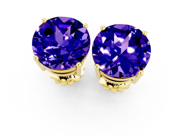 Yellow gold Round Cut Tanzanite Stud Earrings