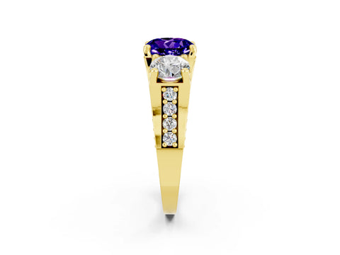 Yellow gold Round Cut Tanzanite Three-Stone Ring with Channel Set Band and Four-Prong Setting_2