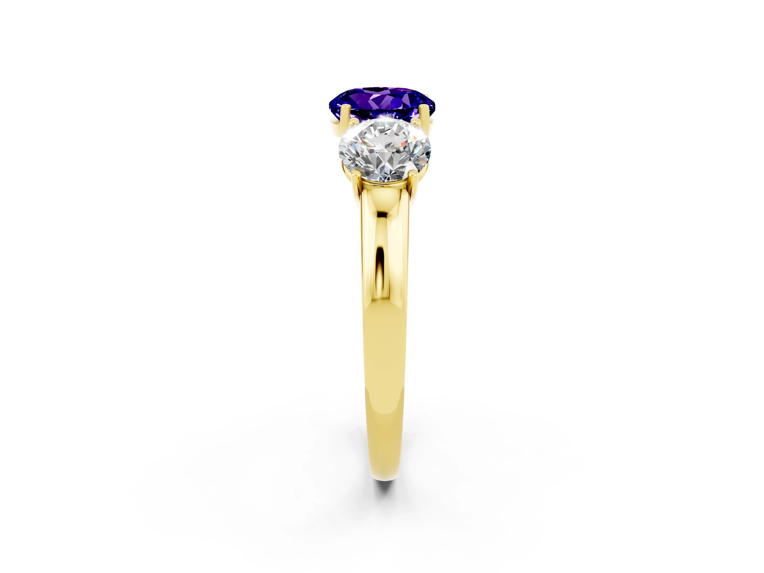 Yellow gold Round Cut Tanzanite Three-Stone Ring with Four-Prong Setting and Classic Band_2