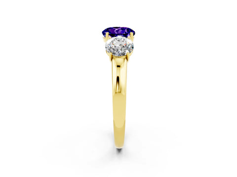 Yellow gold Round Cut Tanzanite Three-Stone Ring with Four-Prong Setting and Classic Band_2