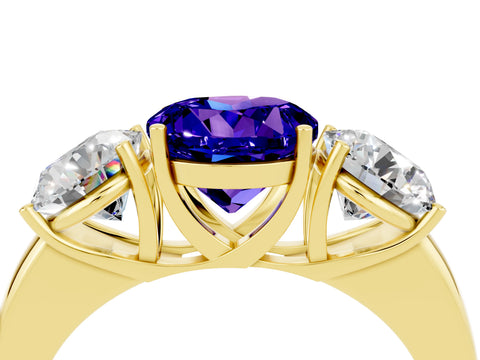 Yellow gold Round Cut Tanzanite Three-Stone Ring with Four-Prong Setting and Classic Band_4