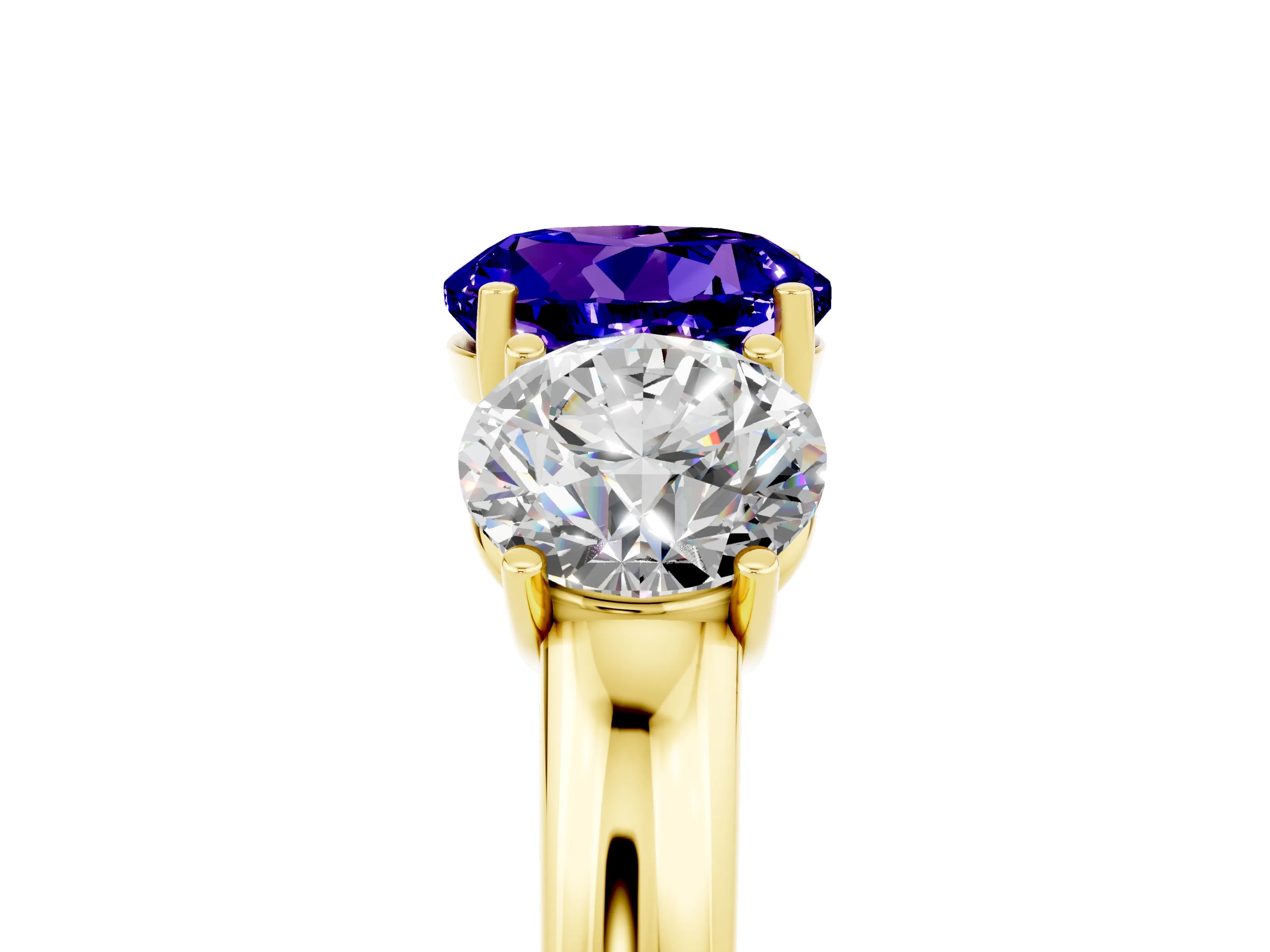 Yellow gold Round Cut Tanzanite Three-Stone Ring with Four-Prong Setting and Classic Band_5
