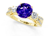 Yellow gold Round Cut Tanzanite Three-Stone Ring with Pavé Split Shank and Four-Prong Setting_1