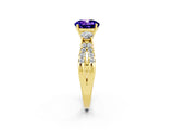 Yellow gold Round Cut Tanzanite Three-Stone Ring with Pavé Split Shank and Four-Prong Setting_2