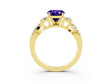 Yellow gold Round Cut Tanzanite Three-Stone Ring with Pavé Split Shank and Four-Prong Setting_3