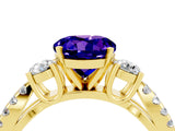 Yellow gold Round Cut Tanzanite Three-Stone Ring with Pavé Split Shank and Four-Prong Setting_4