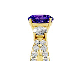 Yellow gold Round Cut Tanzanite Three-Stone Ring with Pavé Split Shank and Four-Prong Setting_5