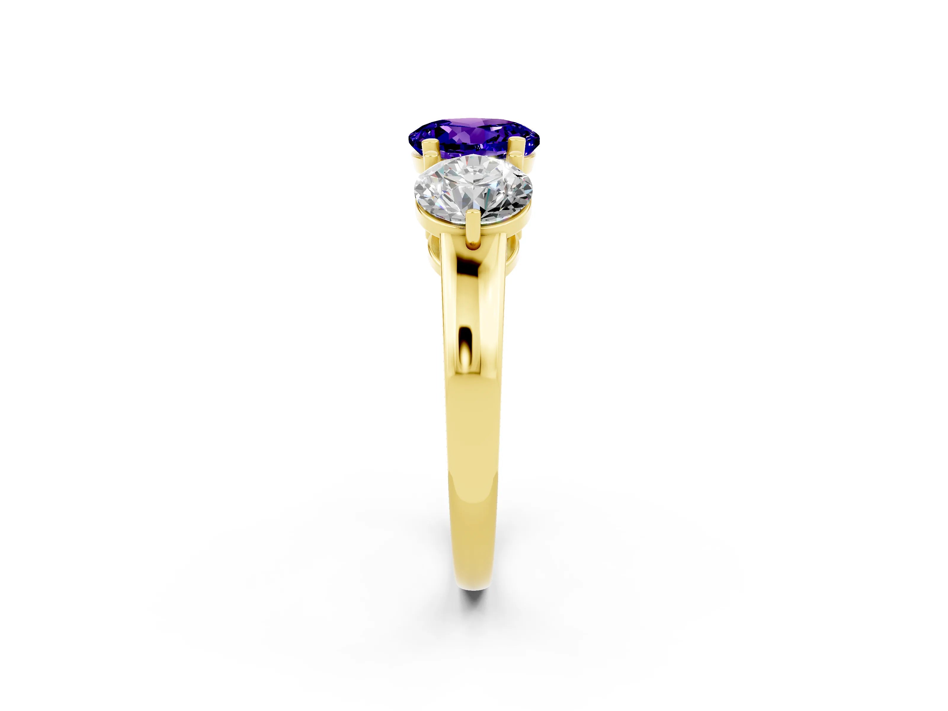 Yellow gold Round Cut Tanzanite Three-Stone Ring with Prong Setting and Classic Band_2