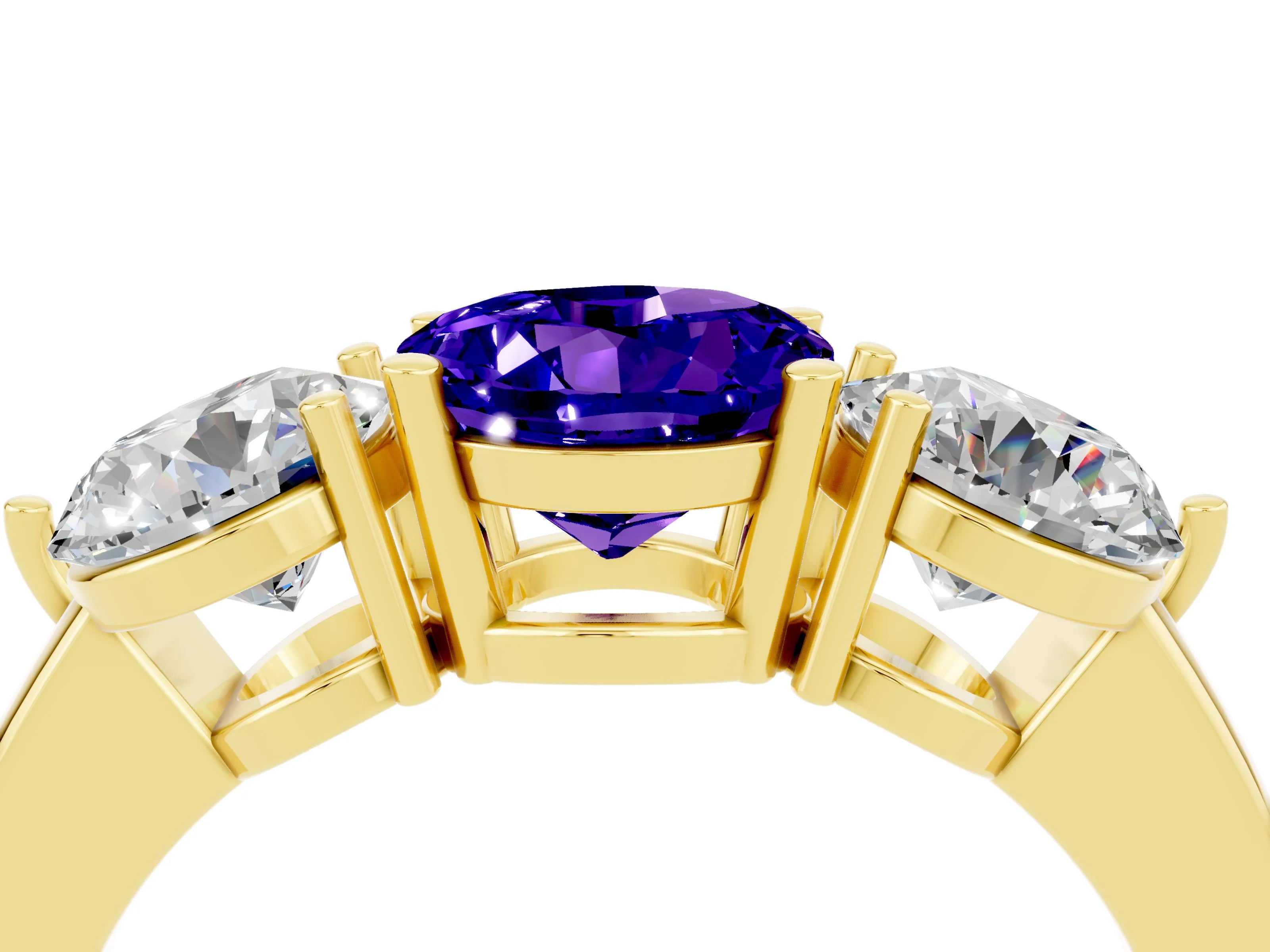 Yellow gold Round Cut Tanzanite Three-Stone Ring with Prong Setting and Classic Band_4