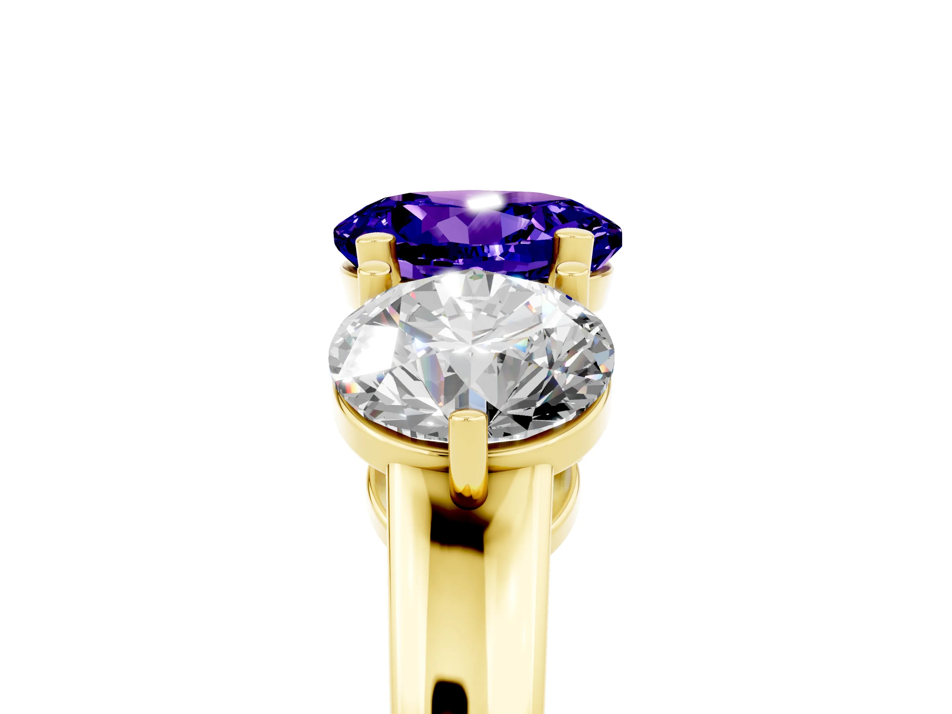 Yellow gold Round Cut Tanzanite Three-Stone Ring with Prong Setting and Classic Band_5