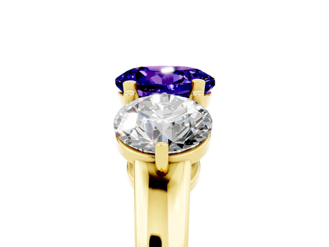 Yellow gold Round Cut Tanzanite Three-Stone Ring with Prong Setting and Classic Band_5