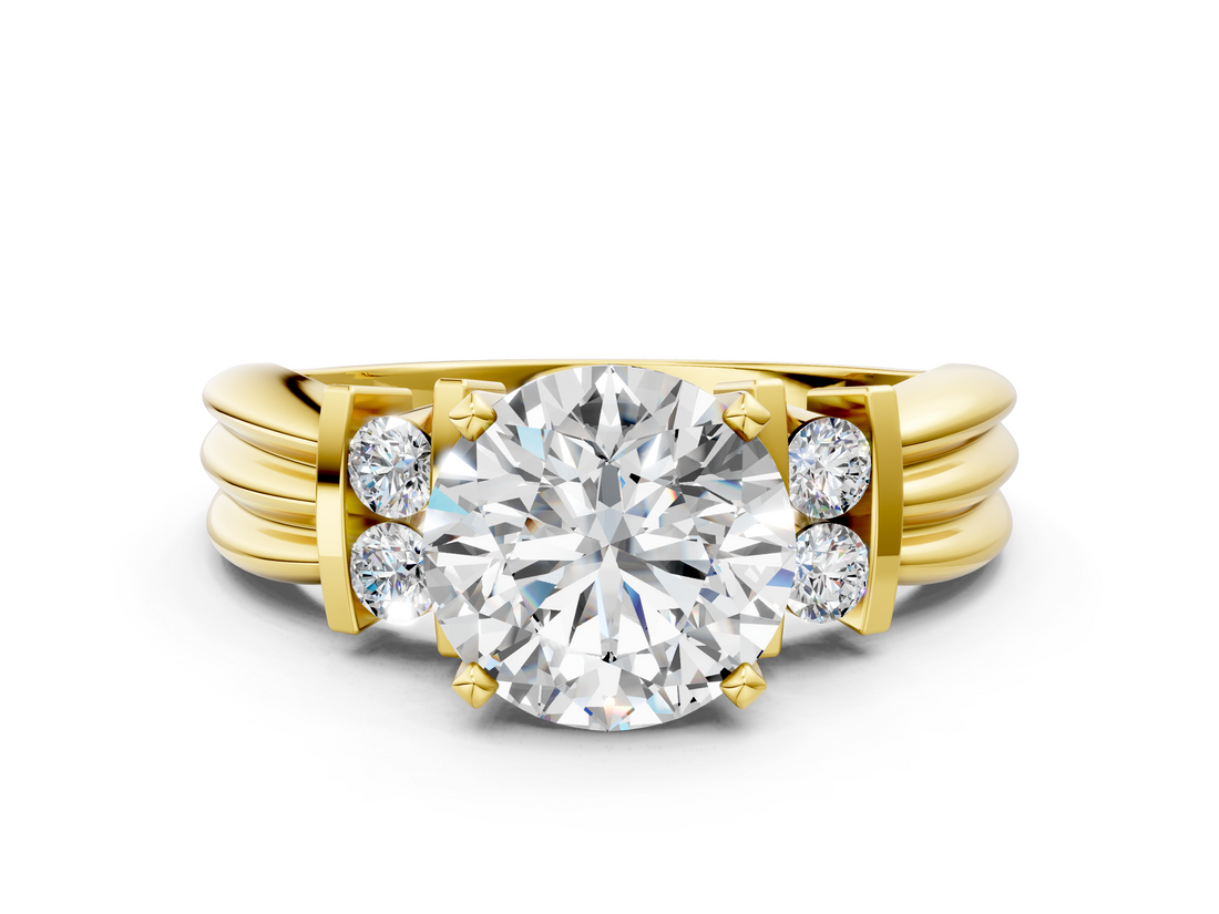 Yellow gold Round Cut Three-Stone Channel Set Ring with Bar Prongs_63