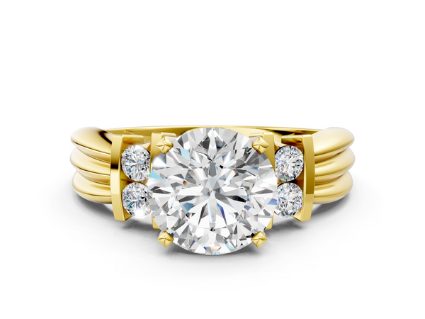 Yellow gold Round Cut Three-Stone Channel Set Ring with Bar Prongs