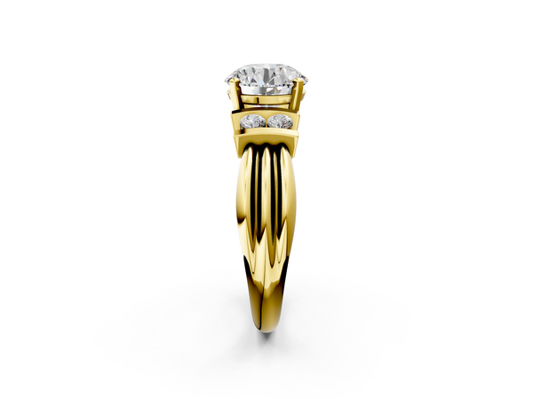 Yellow gold Round Cut Three-Stone Channel Set Ring with Bar Prongs