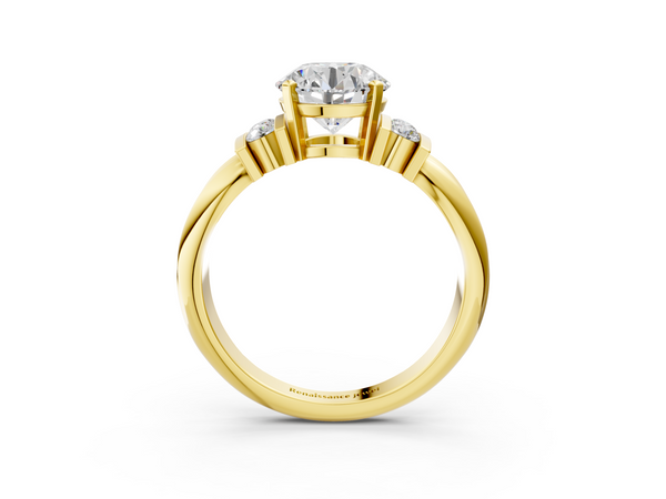 Yellow gold Round Cut Three-Stone Channel Set Ring with Bar Prongs