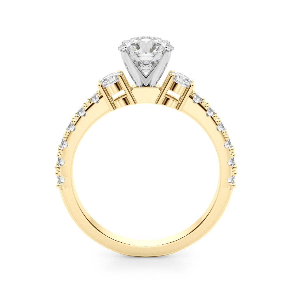 Yellow gold Round Cut Three-Stone Diamond Pavé Band with Prong Setting 2