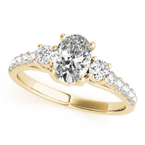 Yellow gold Round Cut Three-Stone Diamond Pave Band with Prong Setting 1