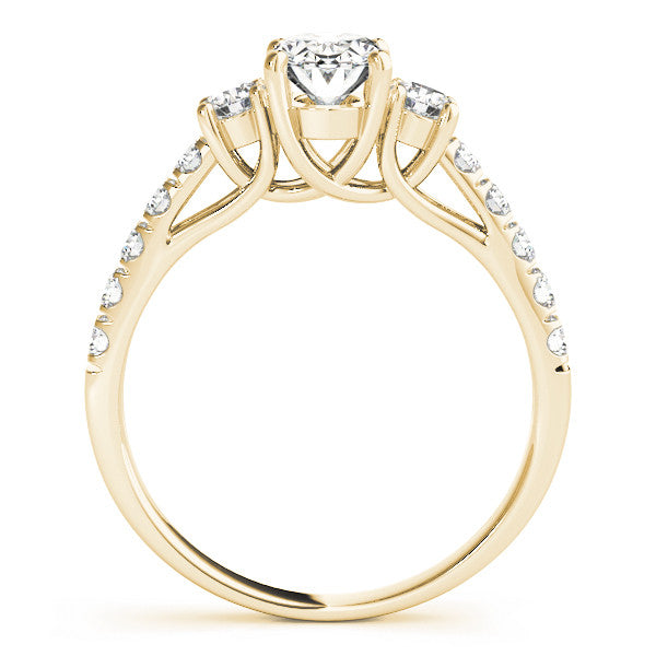 Yellow gold Round Cut Three-Stone Diamond Pave Band with Prong Setting