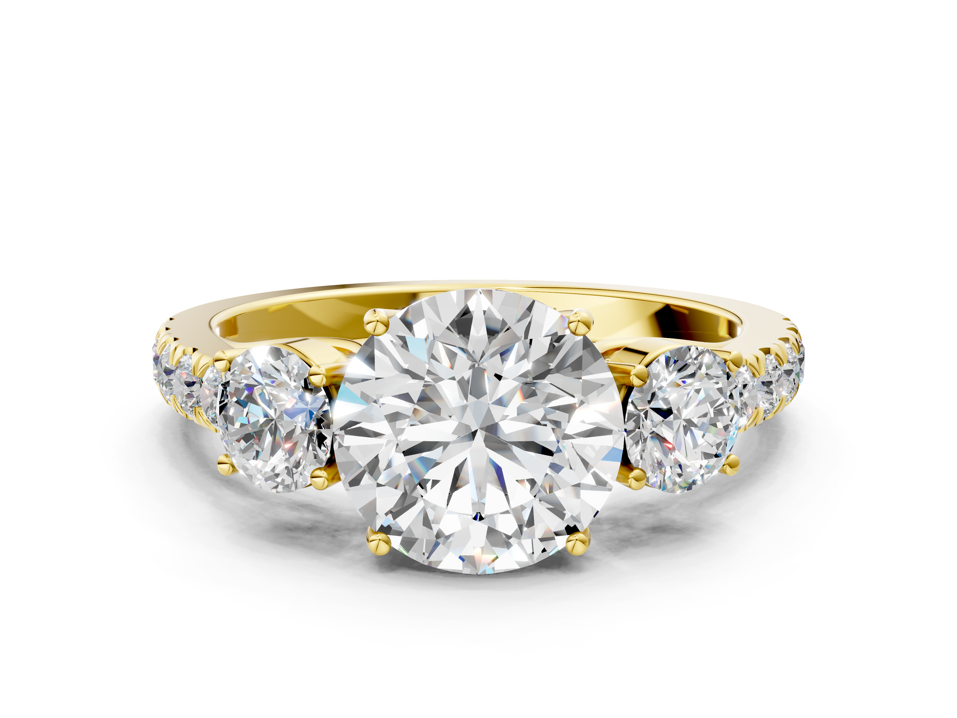 Yellow gold Round Cut Three-Stone Diamond Pave Band with Prong Setting_91