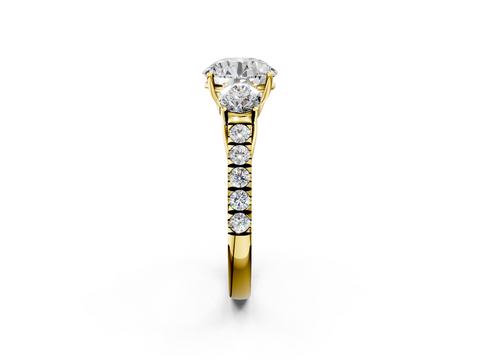Yellow gold Round Cut Three-Stone Diamond Pave Band with Prong Setting_93