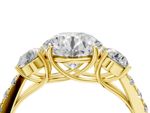 Yellow gold Round Cut Three-Stone Diamond Pave Band with Prong Setting_95