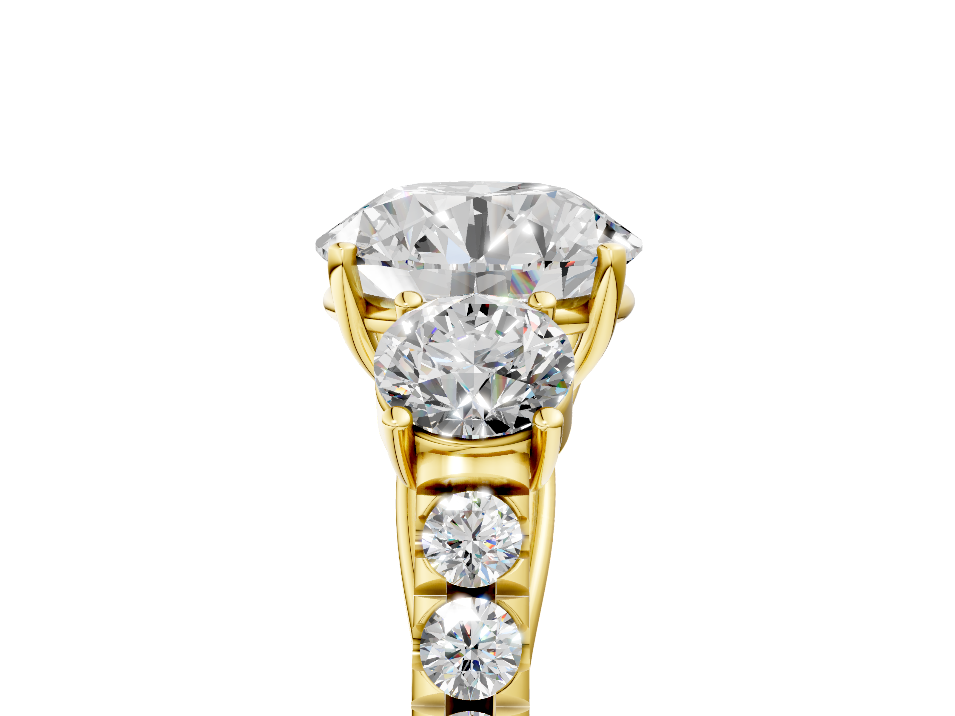 Yellow gold Round Cut Three-Stone Diamond Pave Band with Prong Setting_96