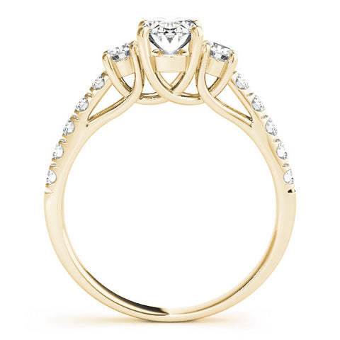Yellow gold Round Cut Three-Stone Diamond Pave Band with Prong Setting