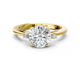 Yellow gold Round Cut Three-Stone Solitaire Ring with Round Accent Diamonds and Four-Prong Setting_32