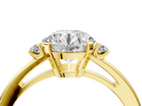 Yellow gold Round Cut Three-Stone Solitaire Ring with Round Accent Diamonds and Four-Prong Setting_36