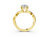 Yellow gold Round Cut Twist Band Solitaire Diamond Ring with Pavé Setting_18