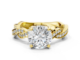 Yellow gold Round Cut Twisted Pavé Band Solitaire Ring with Four-Prong Setting_113