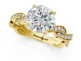 Yellow gold Round Cut Twisted Pavé Band Solitaire Ring with Four-Prong Setting_114