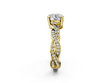 Yellow gold Round Cut Twisted Pavé Band Solitaire Ring with Four-Prong Setting_115