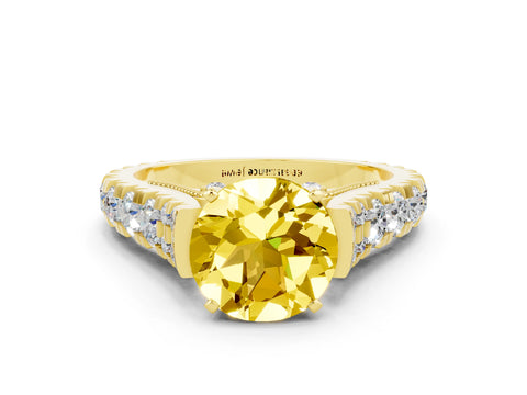 Yellow gold Round Cut Yellow Sapphire Classic Solitaire Ring with Pavé Band and Four-Prong Setting_12