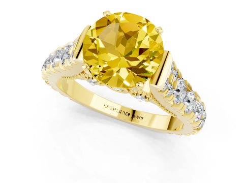 Yellow gold Round Cut Yellow Sapphire Classic Solitaire Ring with Pavé Band and Four-Prong Setting_13