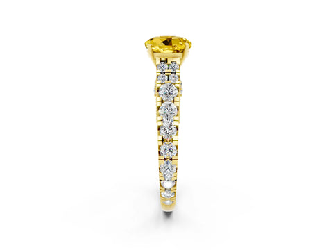 Yellow gold Round Cut Yellow Sapphire Classic Solitaire Ring with Pavé Band and Four-Prong Setting_14