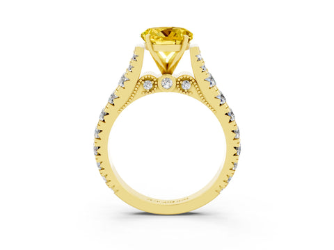Yellow gold Round Cut Yellow Sapphire Classic Solitaire Ring with Pavé Band and Four-Prong Setting_15