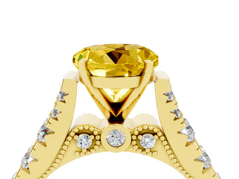 Yellow gold Round Cut Yellow Sapphire Classic Solitaire Ring with Pavé Band and Four-Prong Setting_16