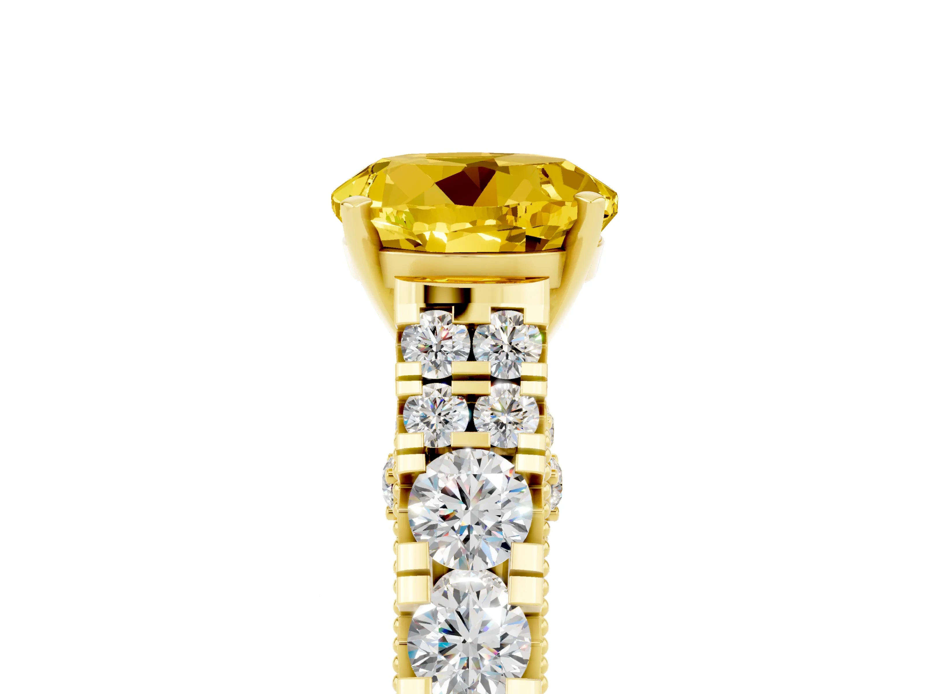 Yellow gold Round Cut Yellow Sapphire Classic Solitaire Ring with Pavé Band and Four-Prong Setting_17