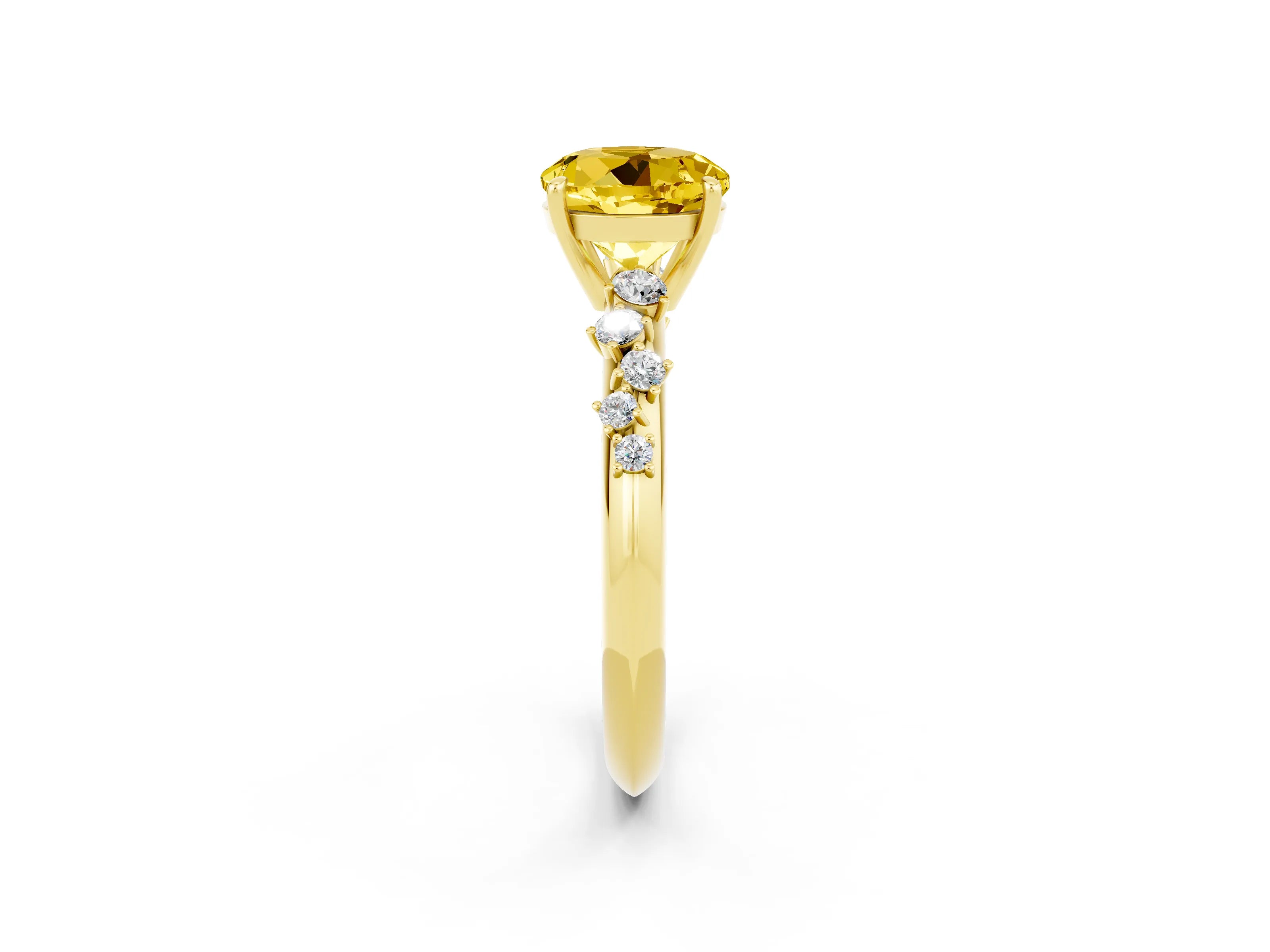 Yellow gold Round Cut Yellow Sapphire Cluster Side Stone Solitaire Ring with Prong Setting_50