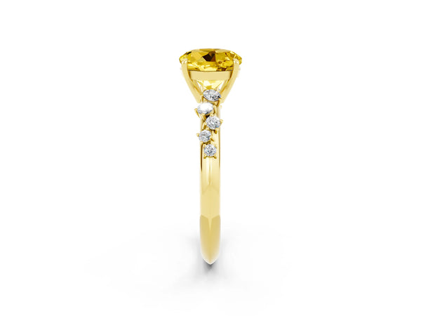 Yellow gold Round Cut Yellow Sapphire Cluster Side Stone Solitaire Ring with Prong Setting