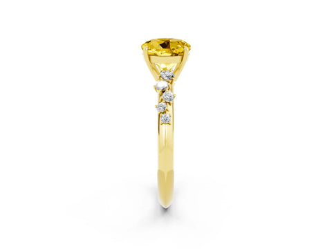 Yellow gold Round Cut Yellow Sapphire Cluster Side Stone Solitaire Ring with Prong Setting_50