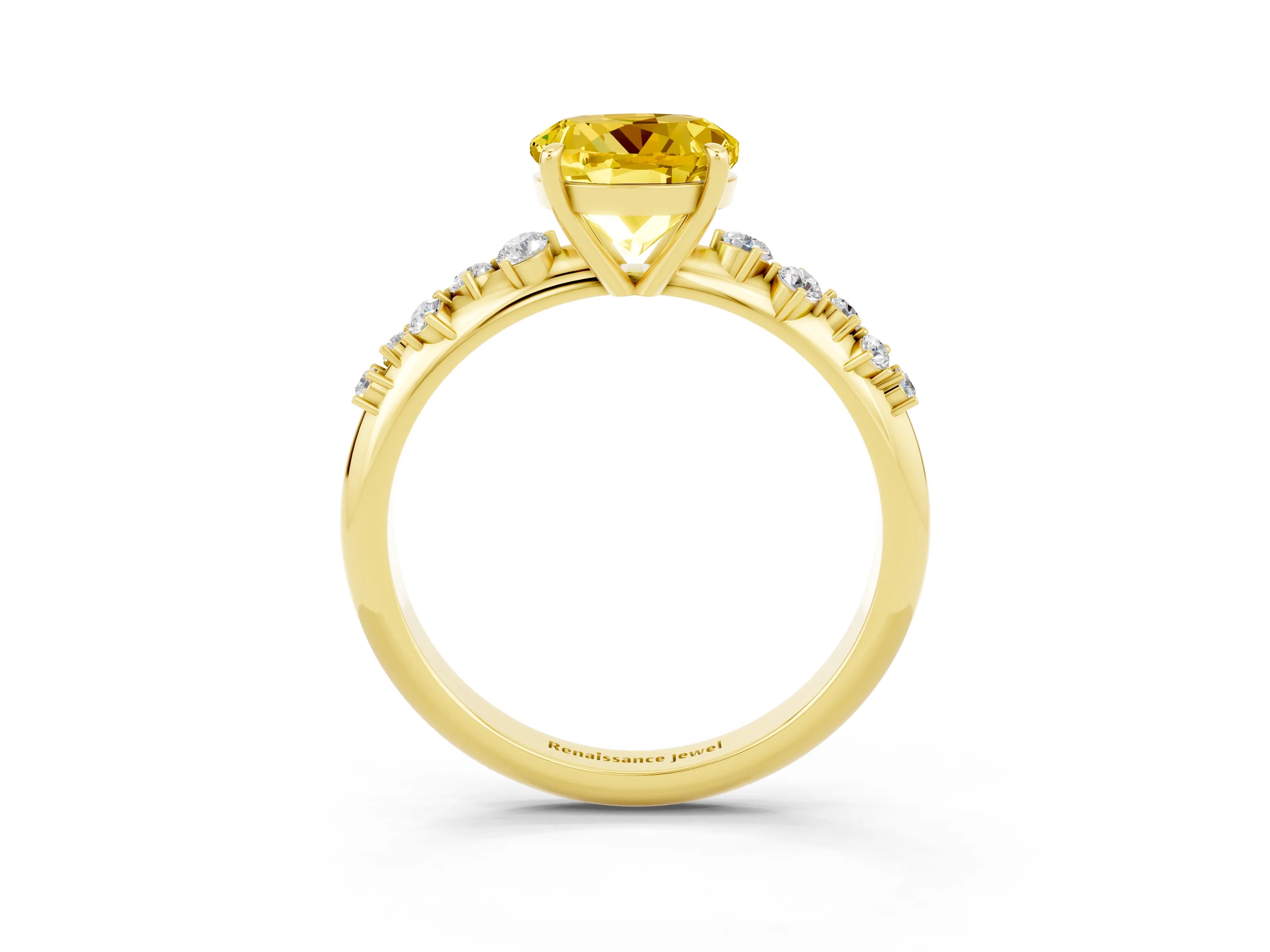 Yellow gold Round Cut Yellow Sapphire Cluster Side Stone Solitaire Ring with Prong Setting_51