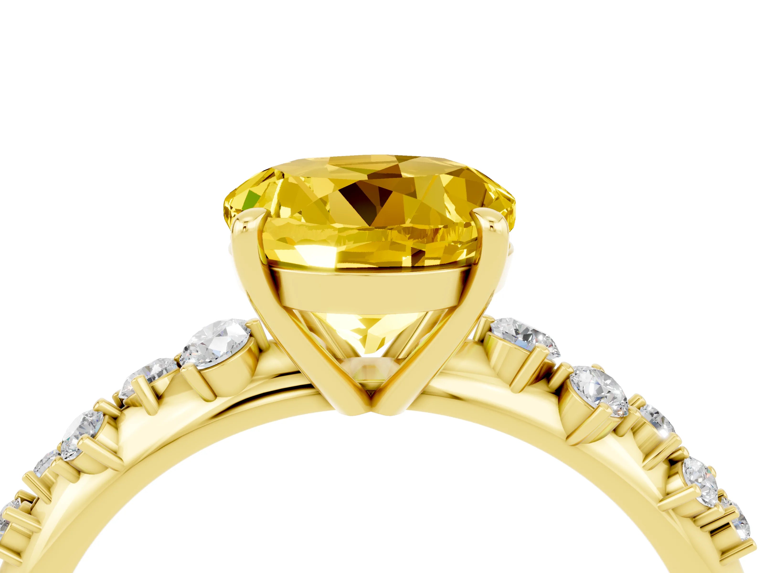 Yellow gold Round Cut Yellow Sapphire Cluster Side Stone Solitaire Ring with Prong Setting_52