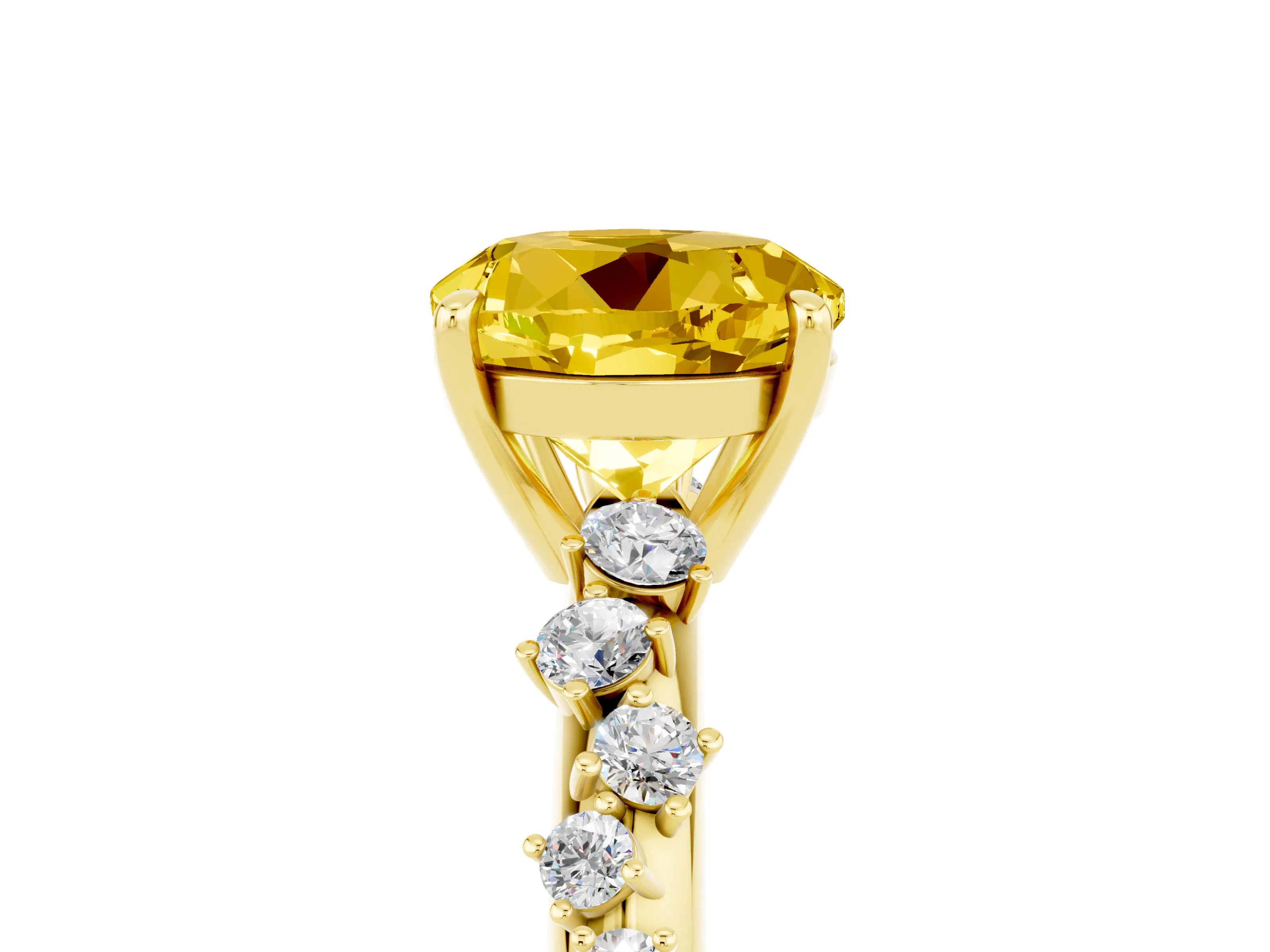 Yellow gold Round Cut Yellow Sapphire Cluster Side Stone Solitaire Ring with Prong Setting_53