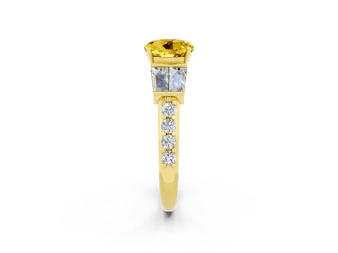 Yellow gold Round Cut Yellow Sapphire Engagement Ring with Baguette Side Stones and Channel Set Band_2