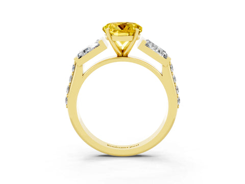 Yellow gold Round Cut Yellow Sapphire Engagement Ring with Baguette Side Stones and Channel Set Band_3